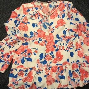 Floral dressy blouse with flutter sleeve